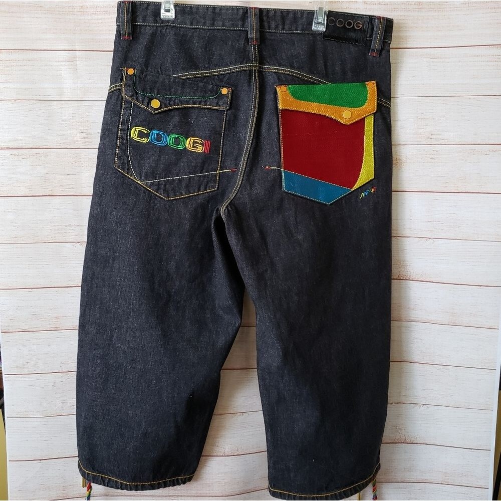 Men's COOGI 100% Cotton Denim Long Shorts Zipper Fly Back Patch Pockets Waist 38 - Picture 2 of 13